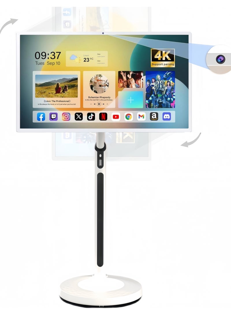 XIAN TIAN XIA 32 Inch Smart Portable TV - 4K Support, Adjustable Floor Touchscreen Monitor, 8G RAM + 128G ROM | Build-in Camera | Android OS, Battery Powered 4-6 Hours - Image 1