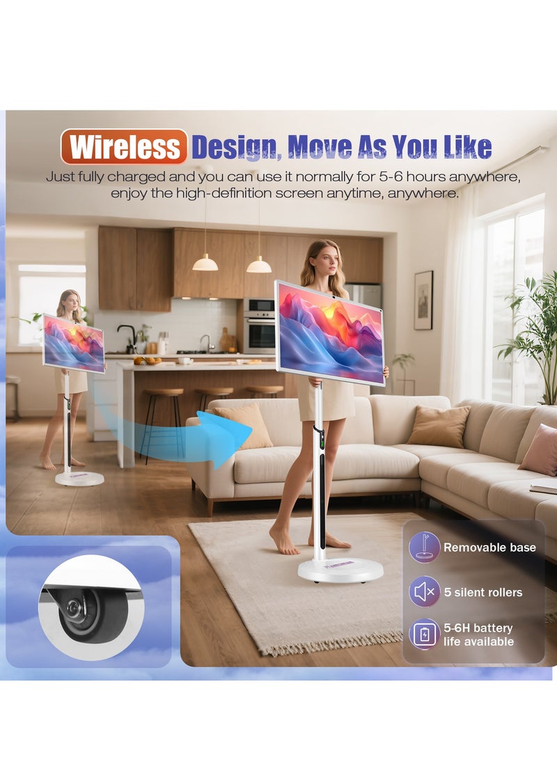 XIAN TIAN XIA 32 Inch Smart Portable TV - 4K Support, Adjustable Floor Touchscreen Monitor, 8G RAM + 128G ROM | Build-in Camera | Android OS, Battery Powered 4-6 Hours - Image 2