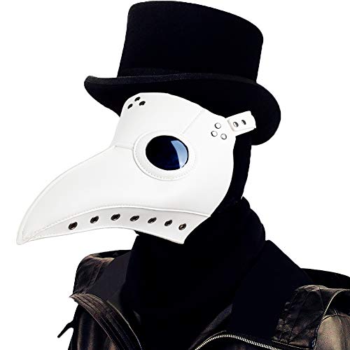 Raxwalker Plague Doctor Bird Mask Retro Steampunk Halloween Costume Long Nose Beak Cosplay Props for Adult (1 Pc White Mask) - Image 1
