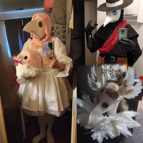 Raxwalker Plague Doctor Bird Mask Retro Steampunk Halloween Costume Long Nose Beak Cosplay Props for Adult (1 Pc White Mask) - Image 3