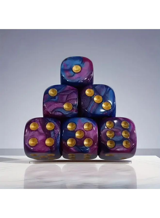 6 قطع من النرد الأكريليكي برقائق الرخام باللونين الأزرق والبنفسجي مقاس 16 ملم لألعاب الطاولة والهدايا - Image 1