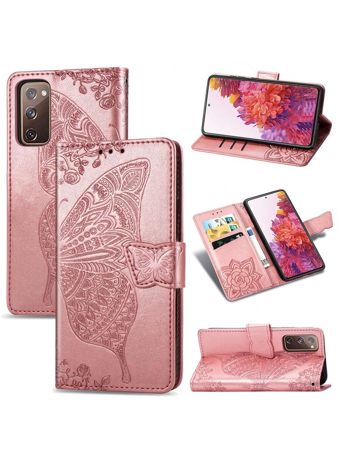 Zaboon Case For Galaxy S20 FE / S20 Lite Butterfly Love Flower Embossed Horizontal Flip Leather Case with Bracket / Card Slot / Wallet / Lanyard - Image 1