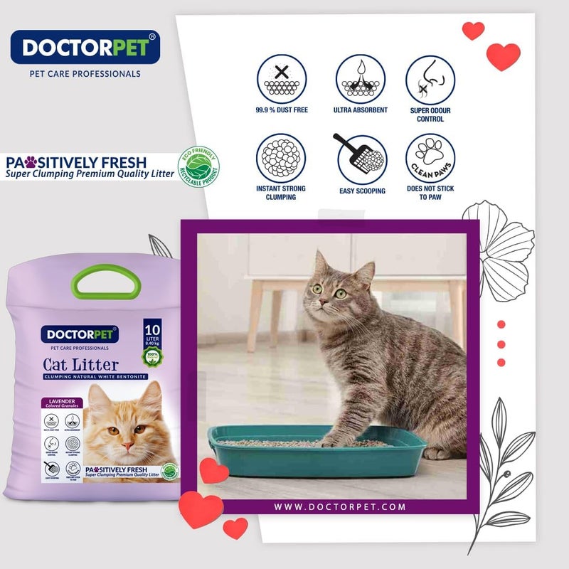 DoctorPet Cat Litter Lavender - 100% Natural Clumping Bentonite,Scented, Ultra Absorbent,Easy Scooping, Dust-Free, Odor Control, Easy Scooping, Hypoallergenic & Non-Stick Paw Formula 10L - Image 5