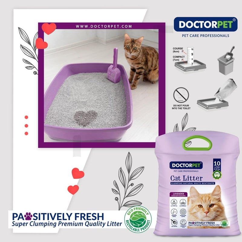 DoctorPet Cat Litter Lavender - 100% Natural Clumping Bentonite,Scented, Ultra Absorbent,Easy Scooping, Dust-Free, Odor Control, Easy Scooping, Hypoallergenic & Non-Stick Paw Formula 10L - Image 4