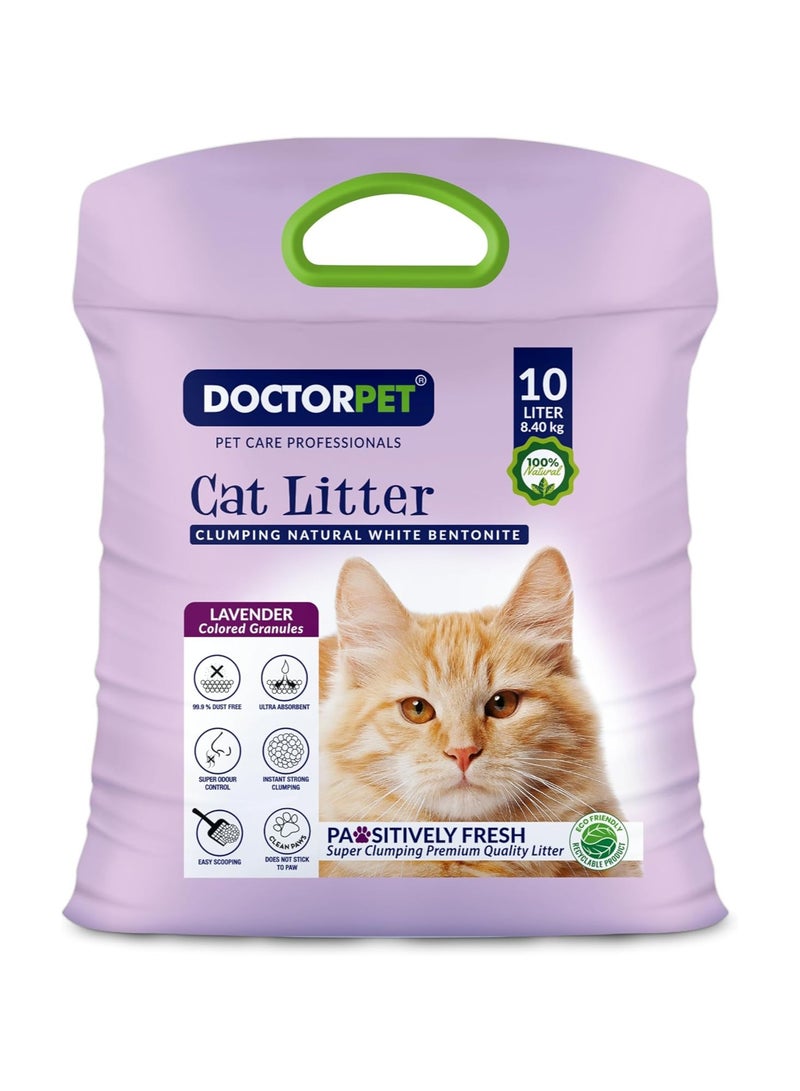DoctorPet Cat Litter Lavender - 100% Natural Clumping Bentonite,Scented, Ultra Absorbent,Easy Scooping, Dust-Free, Odor Control, Easy Scooping, Hypoallergenic & Non-Stick Paw Formula 10L - Image 1