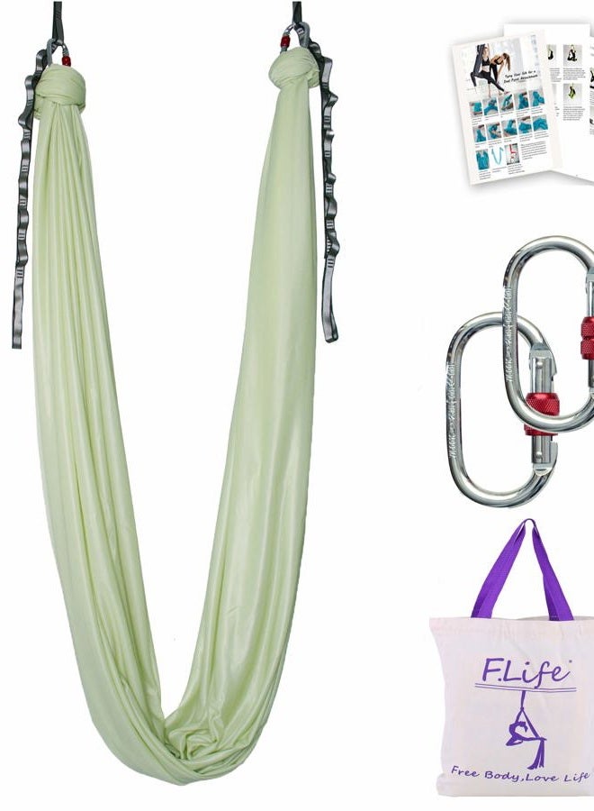 Flife Aerial Yoga Hammock 5.5 Yards Premium Aerial Silk Fabric Yoga Swing for Antigravity Yoga Inversion Include Daisy Chain,Carabiner and Pose Guide (Sage Green) - Image 1