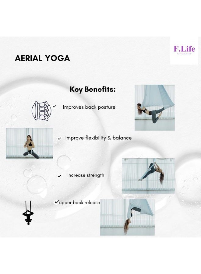 Flife Aerial Yoga Hammock 5.5 Yards Premium Aerial Silk Fabric Yoga Swing for Antigravity Yoga Inversion Include Daisy Chain,Carabiner and Pose Guide (Sage Green) - Image 4