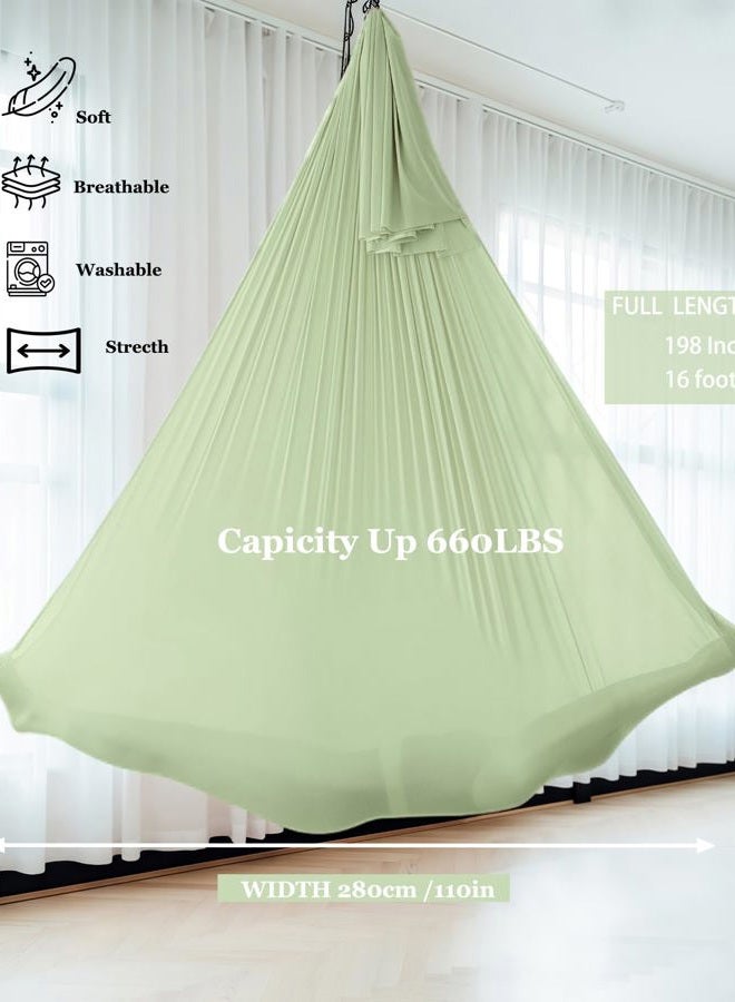Flife Aerial Yoga Hammock 5.5 Yards Premium Aerial Silk Fabric Yoga Swing for Antigravity Yoga Inversion Include Daisy Chain,Carabiner and Pose Guide (Sage Green) - Image 2