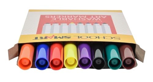 School Smart Markers قابلة للغسل ذات رأس مخروطي من School Smart للمدرسة والمنزل والمزيد، ألوان متنوعة، عبوة من 8 - Image 2