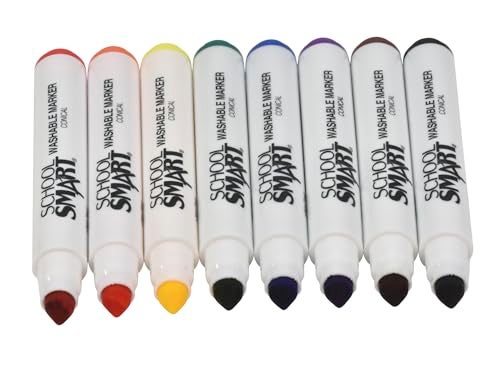 School Smart Markers قابلة للغسل ذات رأس مخروطي من School Smart للمدرسة والمنزل والمزيد، ألوان متنوعة، عبوة من 8 - Image 4
