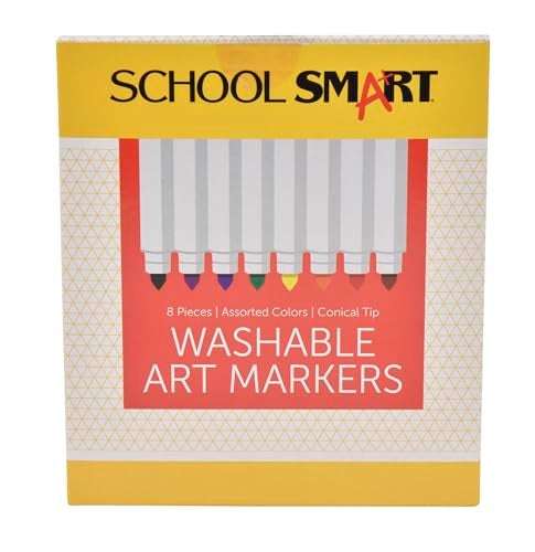 School Smart Markers قابلة للغسل ذات رأس مخروطي من School Smart للمدرسة والمنزل والمزيد، ألوان متنوعة، عبوة من 8 - Image 1