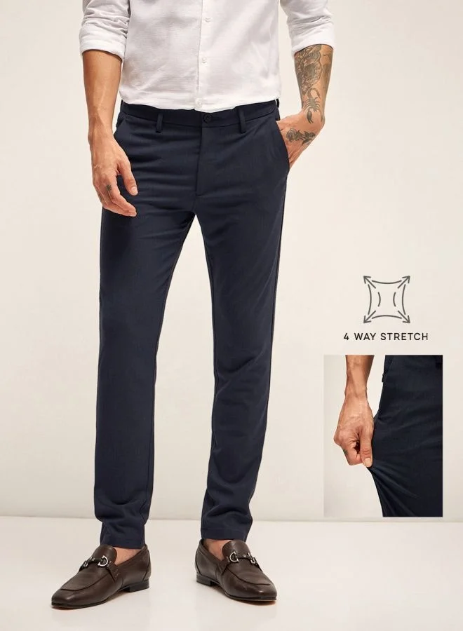 THE BEAR HOUSE Men's Navy Solid 4 Way Stretch Formal Trouser Versatile Office and Travel Pants Comfortable Fit for Everyday Use Easy to Style Bottomwear for Work Weekend and Outings