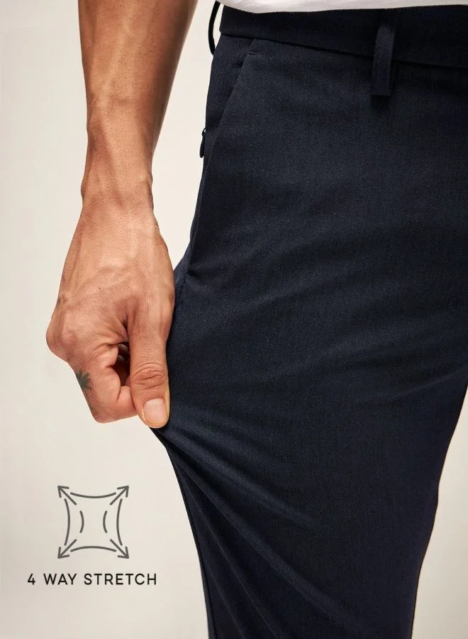 THE BEAR HOUSE Men's Navy Solid 4 Way Stretch Formal Trouser Versatile Office and Travel Pants Comfortable Fit for Everyday Use Easy to Style Bottomwear for Work Weekend and Outings
