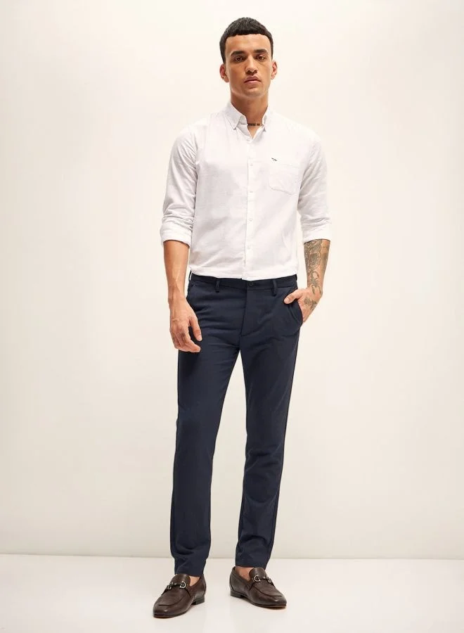 THE BEAR HOUSE Men's Navy Solid 4 Way Stretch Formal Trouser Versatile Office and Travel Pants Comfortable Fit for Everyday Use Easy to Style Bottomwear for Work Weekend and Outings