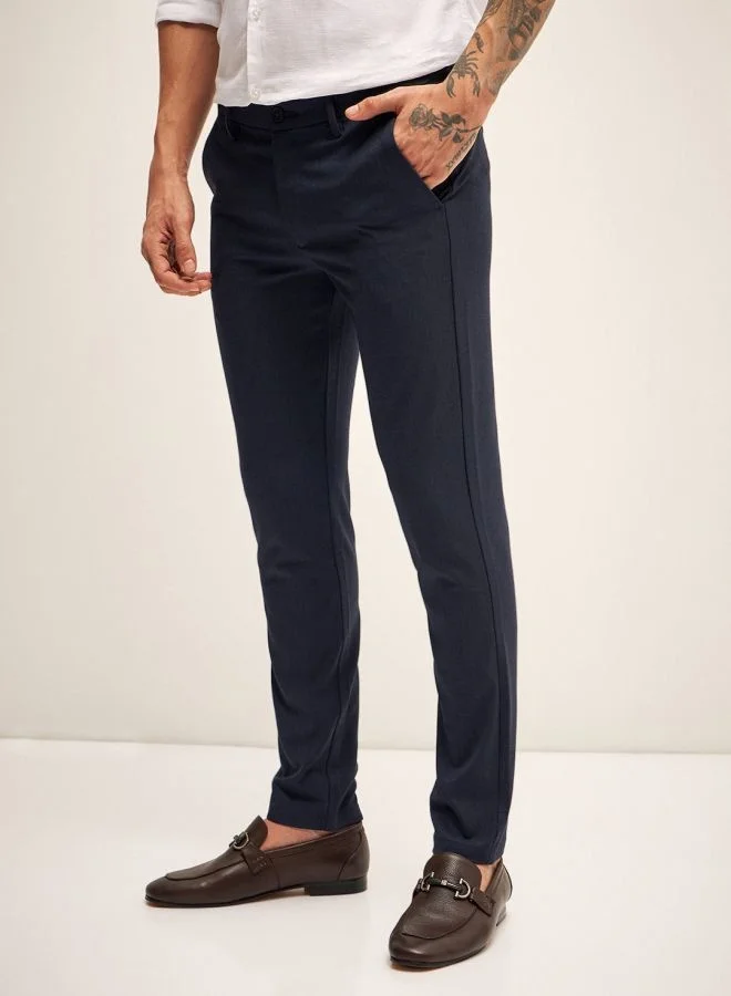 THE BEAR HOUSE Men's Navy Solid 4 Way Stretch Formal Trouser Versatile Office and Travel Pants Comfortable Fit for Everyday Use Easy to Style Bottomwear for Work Weekend and Outings