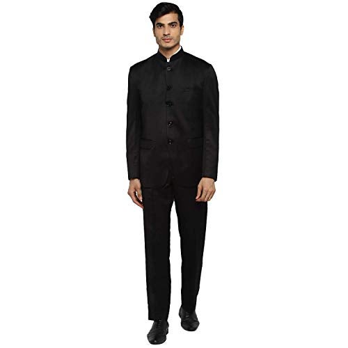 Royal Kurta Men's Regular Fit Bandhgala Suit (12312_Black_Coat-38 & Pant-32) - Image 1