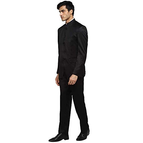 Royal Kurta Men's Regular Fit Bandhgala Suit (12312_Black_Coat-38 & Pant-32) - Image 3