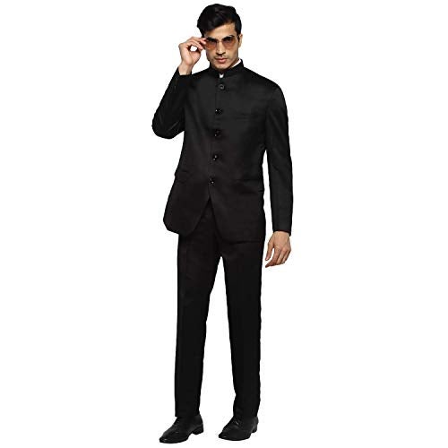 Royal Kurta Men's Regular Fit Bandhgala Suit (12312_Black_Coat-38 & Pant-32) - Image 4