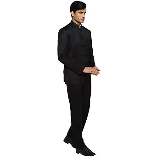 Royal Kurta Men's Regular Fit Bandhgala Suit (12312_Black_Coat-38 & Pant-32) - Image 2