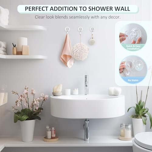 VIS'V Suction Cup Hooks, Small Shower Suction Hooks, Heavy Duty, Removable and Reusable, Clear, 2 Pcs - Image 2