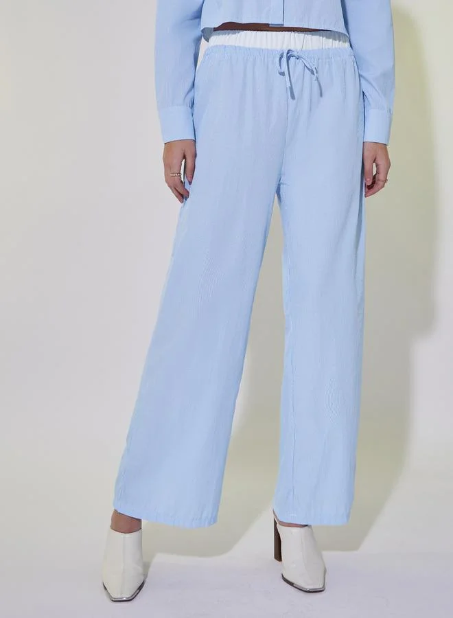 تايك تو Striped Crop Shirt and Straight Leg Pants Co-Ords