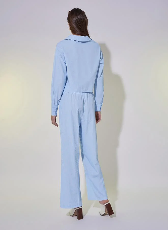 تايك تو Striped Crop Shirt and Straight Leg Pants Co-Ords