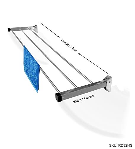 Rainbow Drywell Glider Stainless Steel Heavy Duty, Space Saver (3 Pipes x 2 Feet) Wall Mounted Cloth Drying Stand, Cloth Stand for Drying Clothes Foldable, Clothes Stand for Drying in Balcony|Passage - Image 3