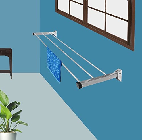 Rainbow Drywell Glider Stainless Steel Heavy Duty, Space Saver (3 Pipes x 2 Feet) Wall Mounted Cloth Drying Stand, Cloth Stand for Drying Clothes Foldable, Clothes Stand for Drying in Balcony|Passage - Image 2