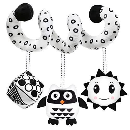 GKDOMS Baby Spiral Hanging Stroller and Car Seat Toys Black and White High Contrast Sensory Toy Newborn Plush Activity Toys Party Favors Quality Gifts for Baby ShowerOWL - Image 1