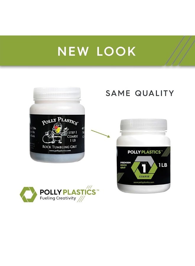 Polly Plastics - Polly Plastics Rock Tumbler Grit and Polish Refill Media Kit | 4-Steps Supplies for Tumbling and Polishing Stones and Gems | Professionals Adults and Kids (Full Kit) - Image 1
