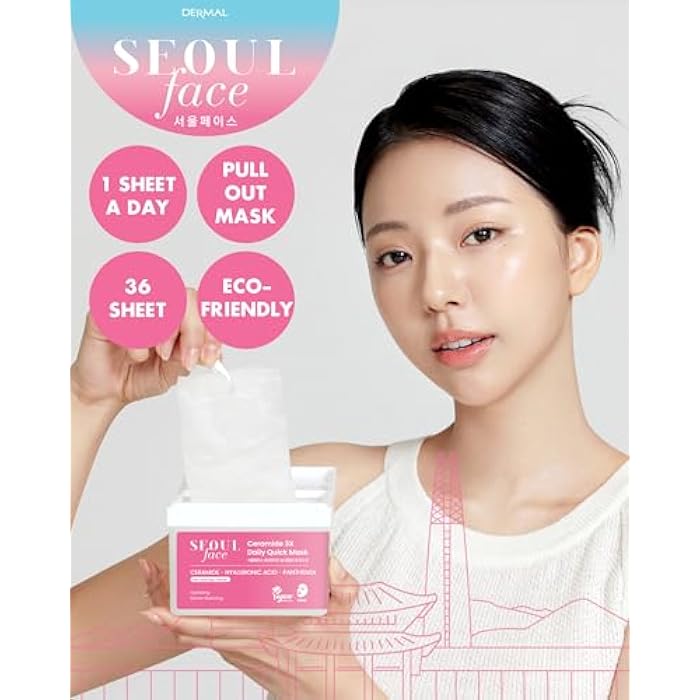 DERMAL Seoul Face Ceramide 3X Daily Quick Mask 36 Sheet – Korean Skincare Vegan Tencel Facial Masks - Intensive Moisturizing, Elasticity Mask Sheets with Hyaluronic Acid, Panthenol, Adenosine - Image 2