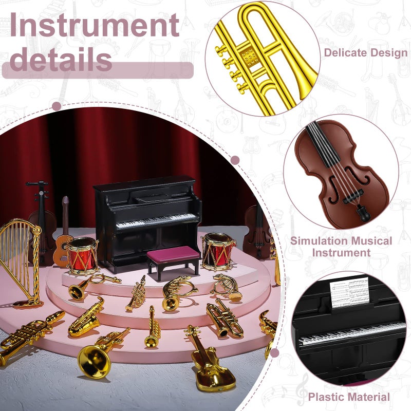 Civaner 24 Pcs Dollhouse Musical Instruments Christmas Miniature Violin Piano Trumpet Saxophone Electric Guitar Tiny Instruments Set for Xmas Party Gift Mini House Musical Room Succulent Garden - Image 4