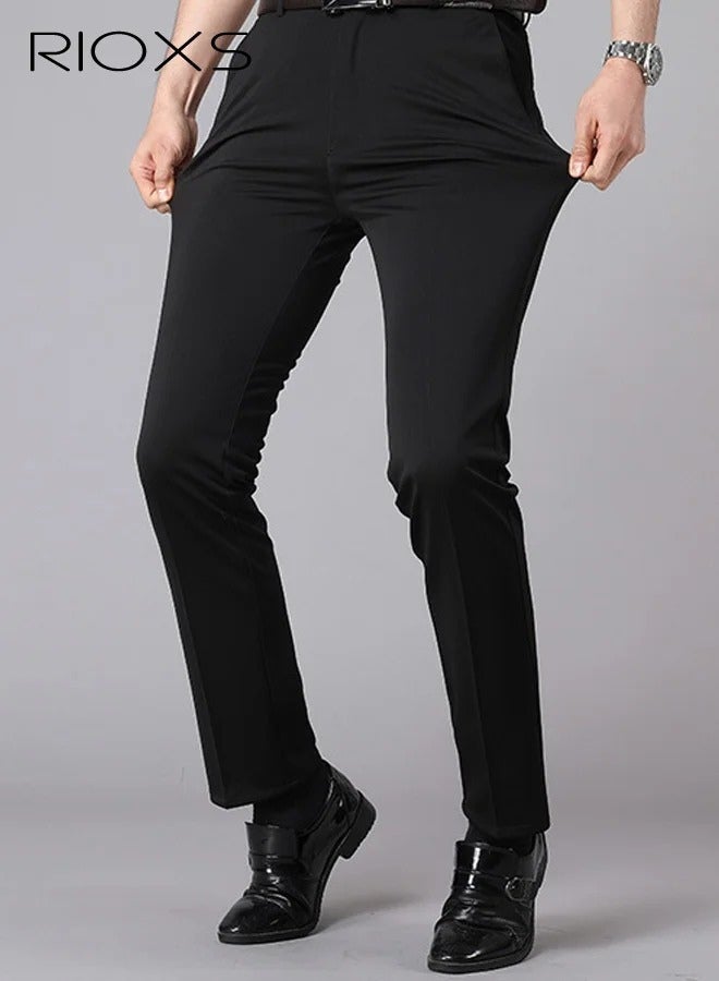 Men's Regular Fit Wrinkle-Free Stretch Dress Pants with Pockets, Light Grey - Image 4