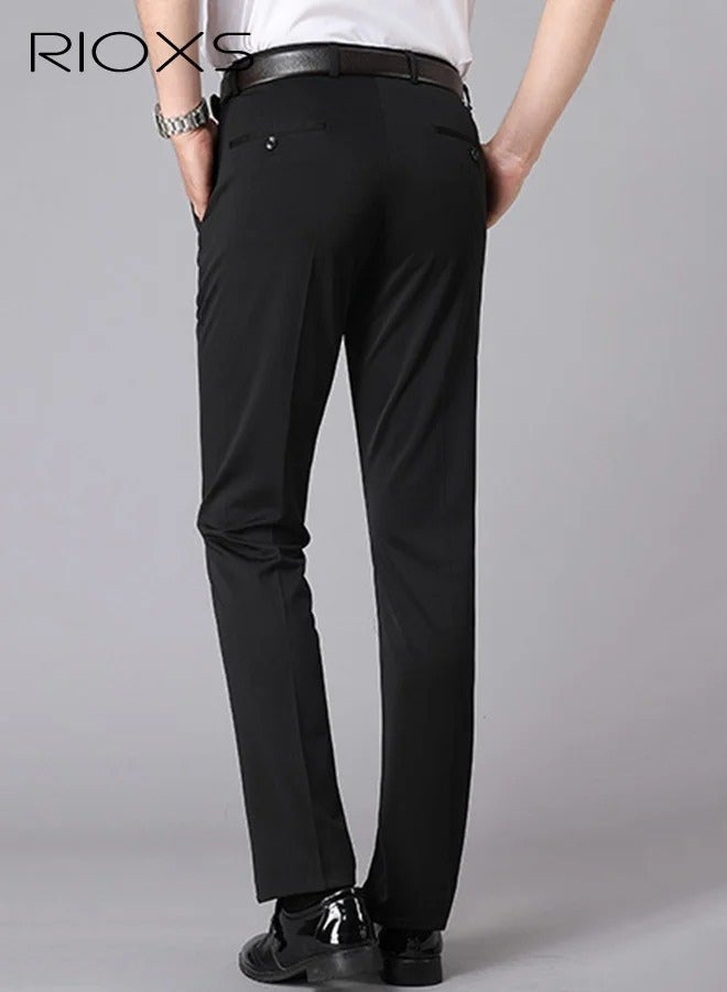 Men's Regular Fit Wrinkle-Free Stretch Dress Pants with Pockets, Light Grey - Image 2