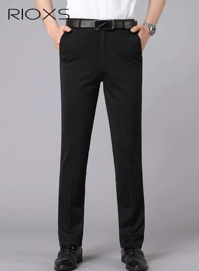 Men's Regular Fit Wrinkle-Free Stretch Dress Pants with Pockets, Light Grey - Image 1