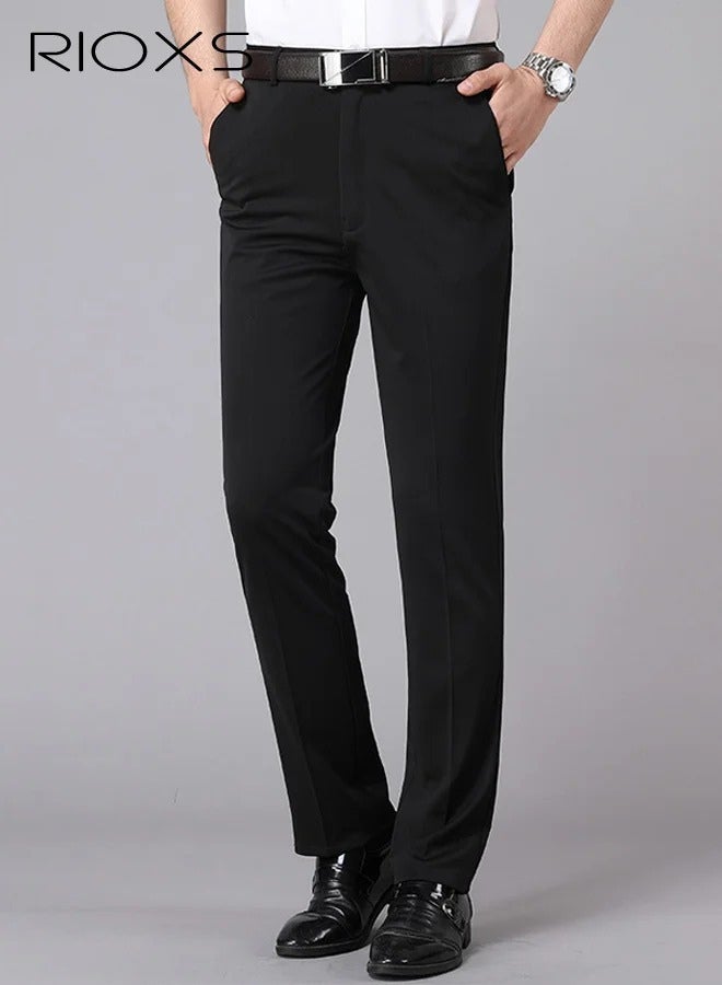 Men's Regular Fit Wrinkle-Free Stretch Dress Pants with Pockets, Light Grey - Image 3
