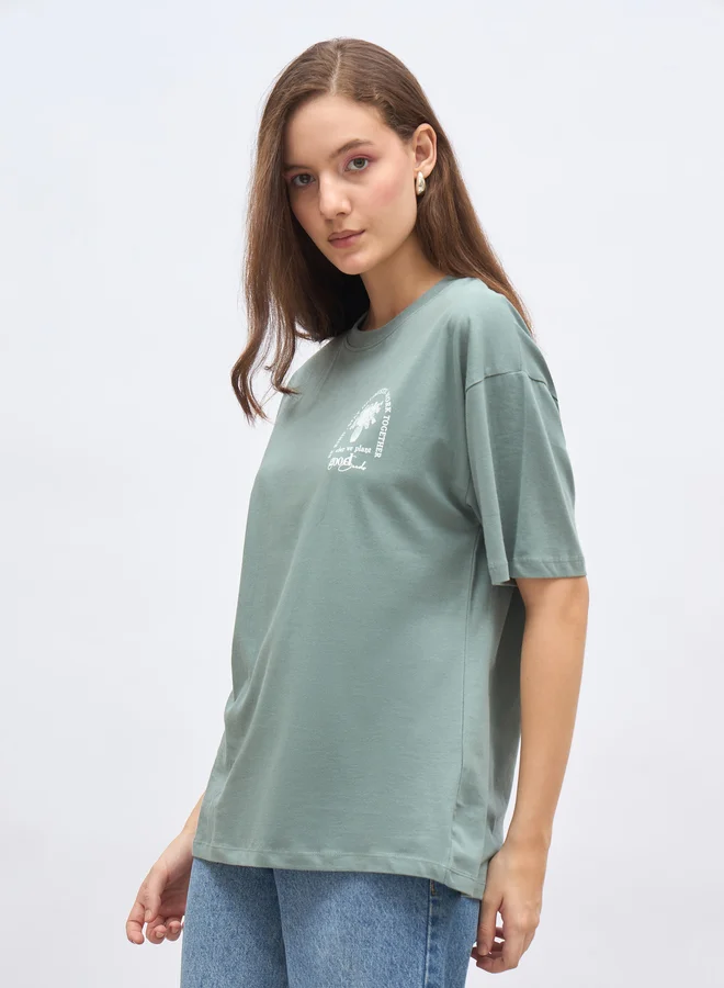 Styli Styli Round Neck Printed Oversized T-Shirt
