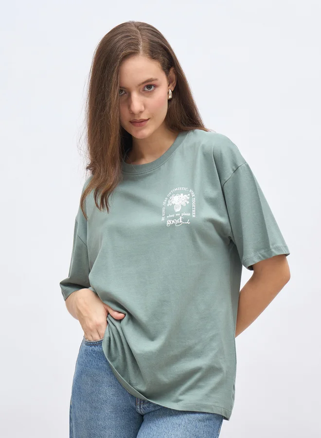 ستايلي Styli Round Neck Printed Oversized T-Shirt