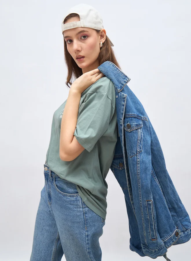 Styli Styli Round Neck Printed Oversized T-Shirt