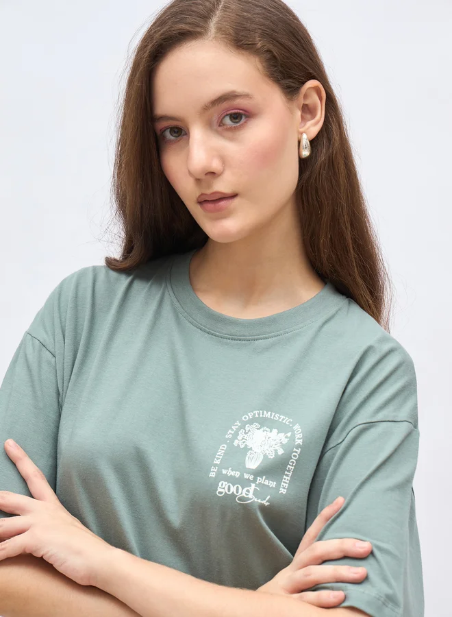 Styli Styli Round Neck Printed Oversized T-Shirt
