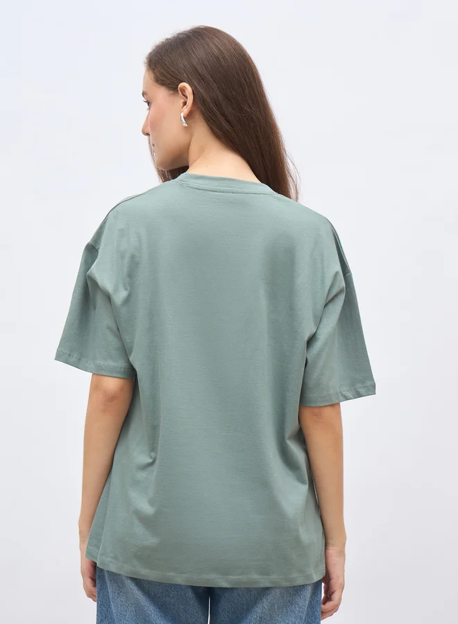 Styli Styli Round Neck Printed Oversized T-Shirt
