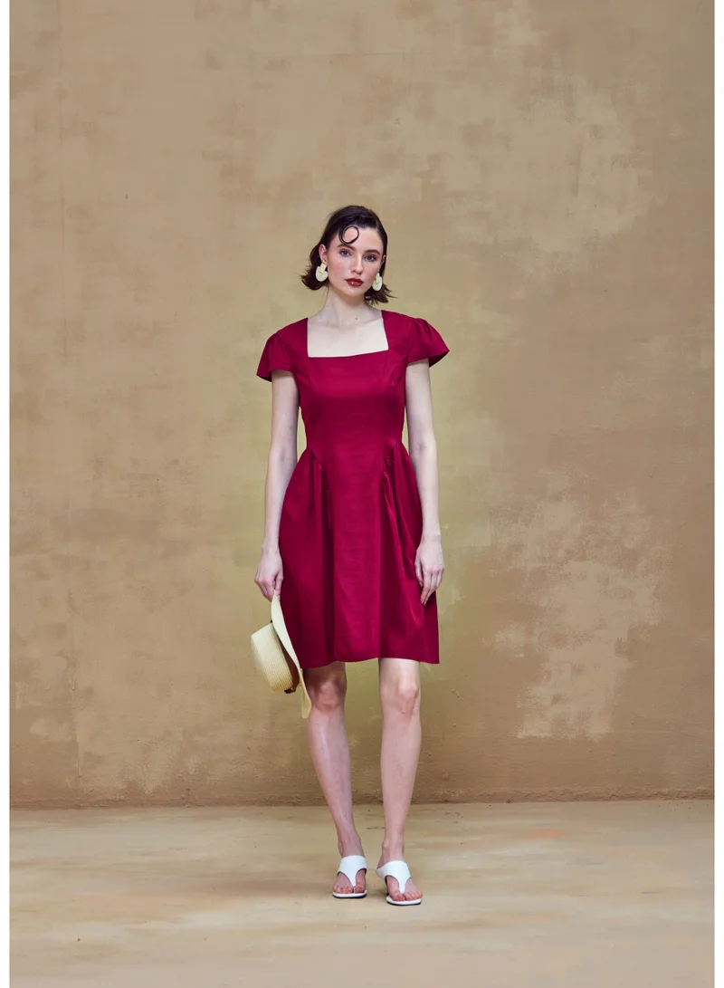 Ashita Fernandes  Square Neck Cap Sleeve Short Dress – Crimson Red for Women | Best Price UAE
