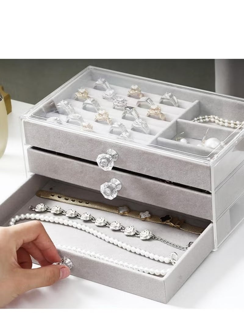 Shein Acrylic Jewelry Boxes and Organizers, Clear Box with 3 Drawers, Stackable Velvet Ring Organizer Tray for Rings, Bracelets, Earrings - 266 - Image 1