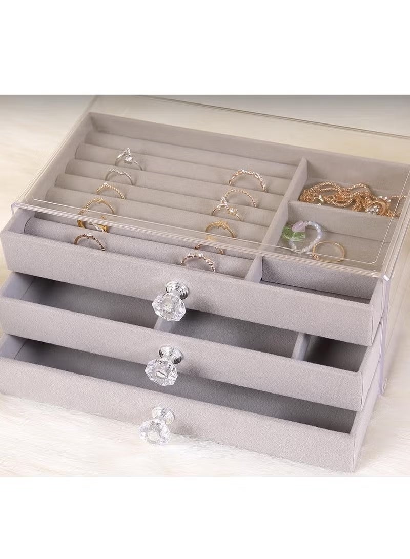 Shein Acrylic Jewelry Boxes and Organizers, Clear Box with 3 Drawers, Stackable Velvet Ring Organizer Tray for Rings, Bracelets, Earrings - 266 - Image 3