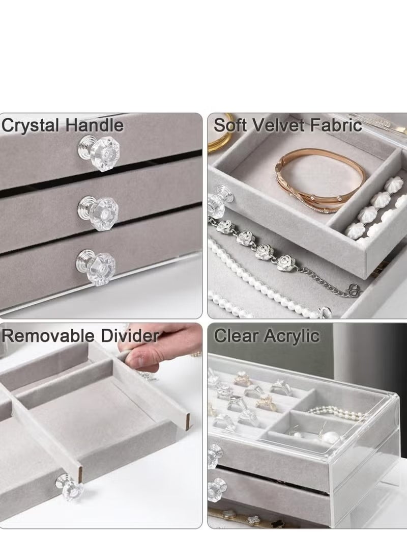 Shein Acrylic Jewelry Boxes and Organizers, Clear Box with 3 Drawers, Stackable Velvet Ring Organizer Tray for Rings, Bracelets, Earrings - 266 - Image 5