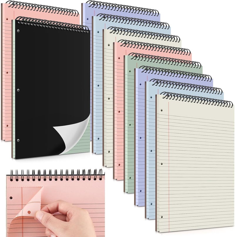 MotiMind 10 Pack 8.5" x 11" Top Spiral Notebook with 3 Hole Punched Legal Pads Notepad 50 Sheets Hard Cardboard Paper Wirebound Notepad for Office School Business (College Ruled,Gray Tones) - Image 1