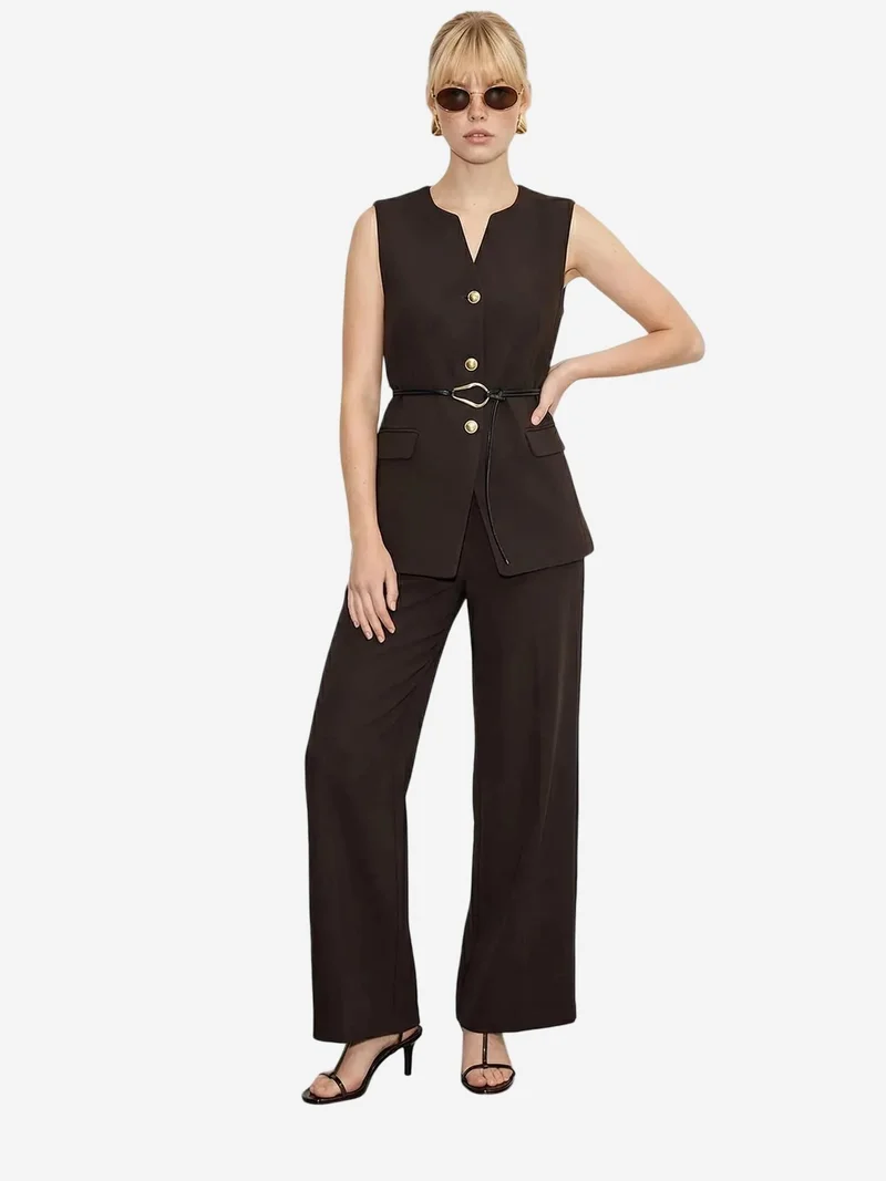 بيانكو لوتشي LUCCI High Waist V-Neck Belted Two-Piece Co-ord Set