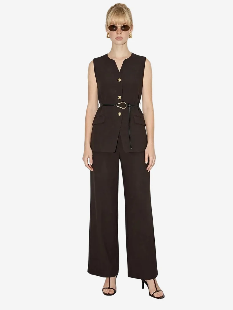 بيانكو لوتشي LUCCI High Waist V-Neck Belted Two-Piece Co-ord Set