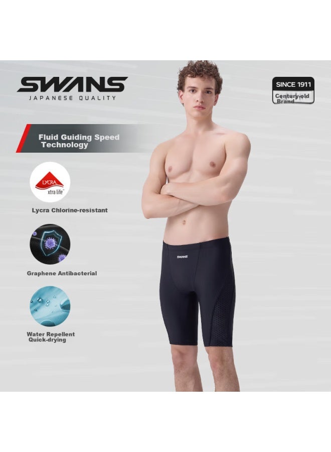 Speed Vision Swans Men's Professional Knee-length Swim Shorts, Quick-dry Sun Protection Swimming Trunks, Diving Swimwear, Black, 3XL - Image 1