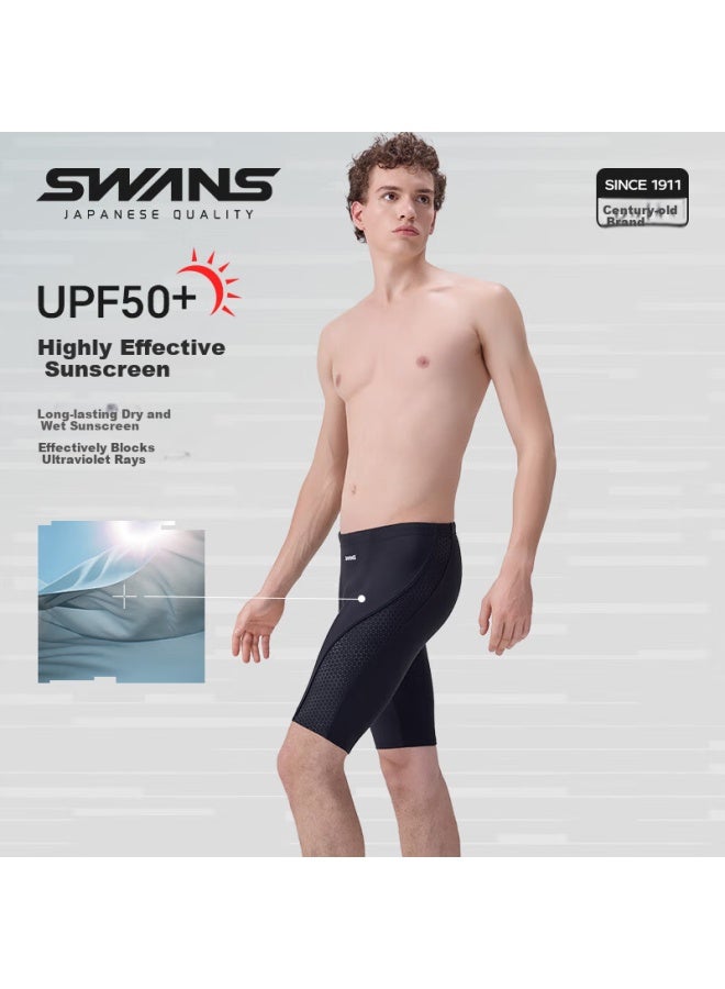 Speed Vision Swans Men's Professional Knee-length Swim Shorts, Quick-dry Sun Protection Swimming Trunks, Diving Swimwear, Black, 3XL - Image 2